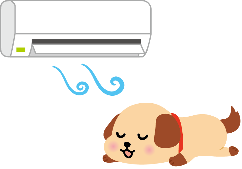 クーラーにあたるラブラドールのイラスト